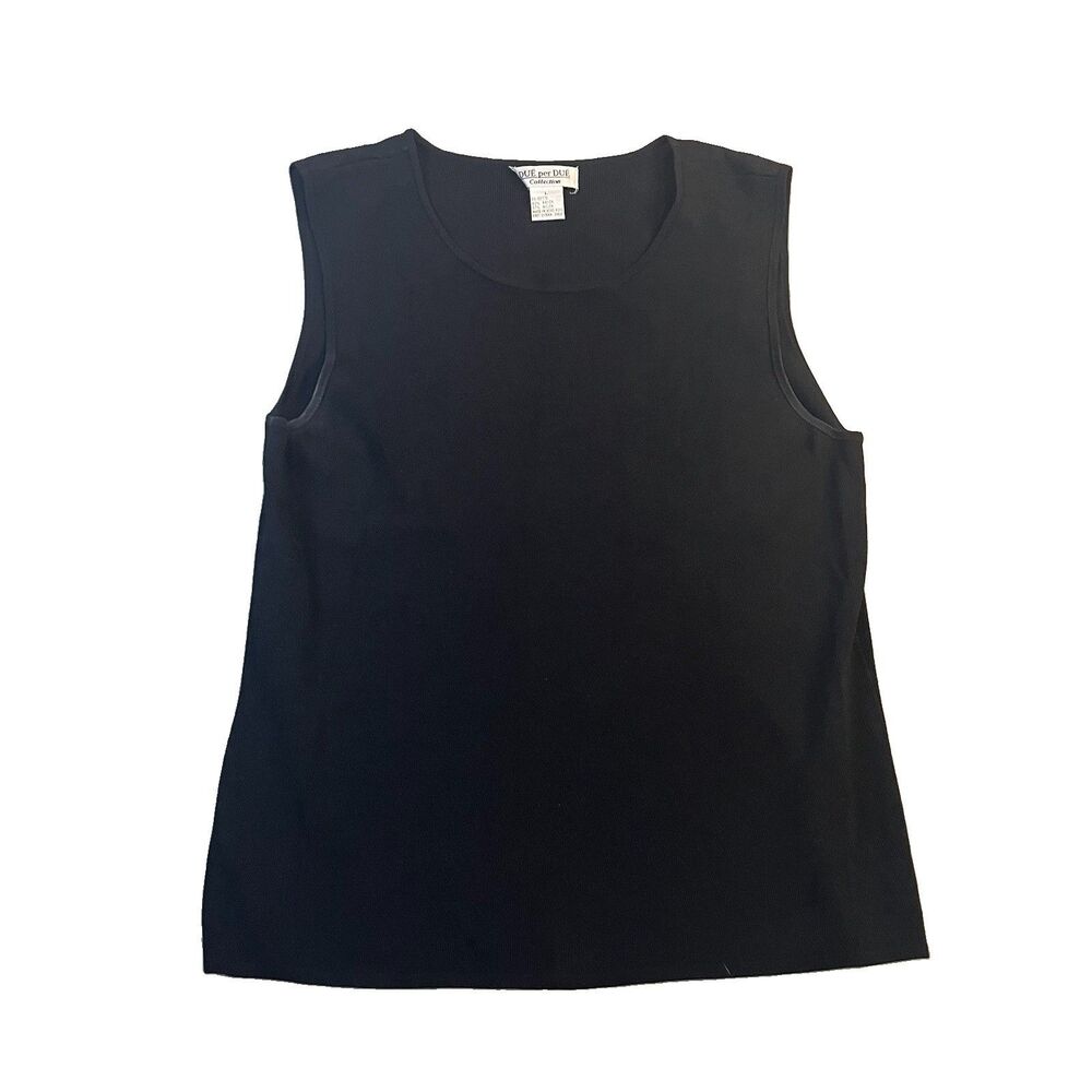 Due Per Due Black Sleeveless Shell Tank Top Stretchy Women Size L Layering Basic